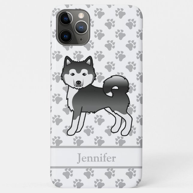 Black And White Alaskan Malamute Cute Dog & Name Case-Mate iPhone Case (Back)