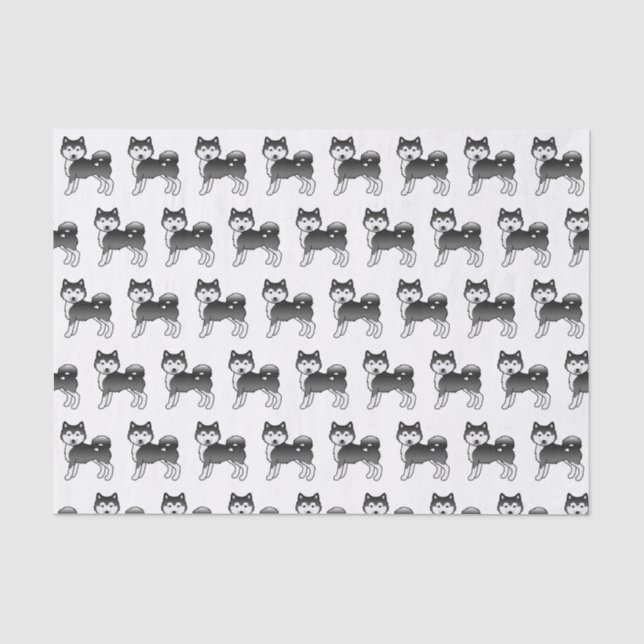 Black And White Alaskan Malamute Cute Dog Pattern Tissue Paper (Front)