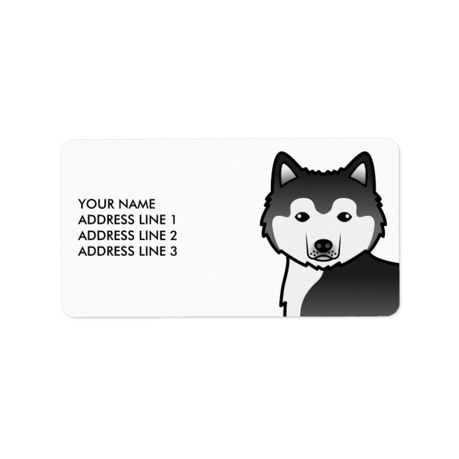 Black And White Alaskan Malamute Dog & Custom Text Label (Front)