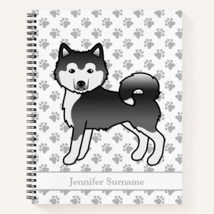 Black And White Alaskan Malamute Dog & Custom Text Notebook