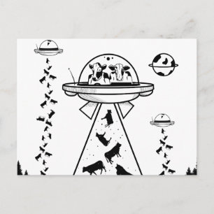 Black and white alien abduction postcard