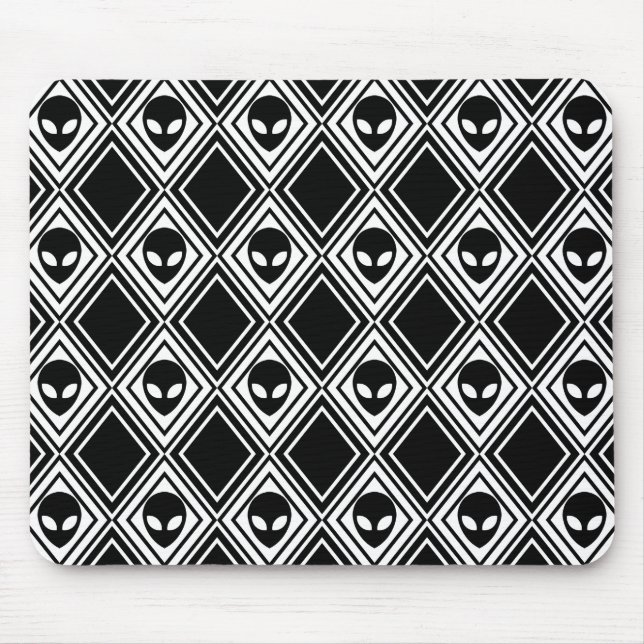 Black and White Alien Argyle Pattern Mouse Mat (Front)