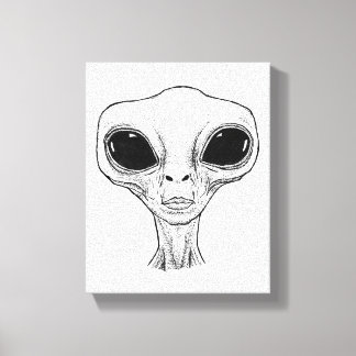 Black and White Alien Head Illustration Canvas Print