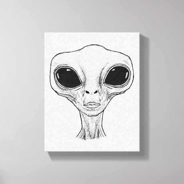 Black and White Alien Head Illustration Canvas Print (Front)