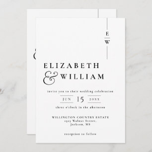 Black And White All In One Modern Monogram Wedding Invitation