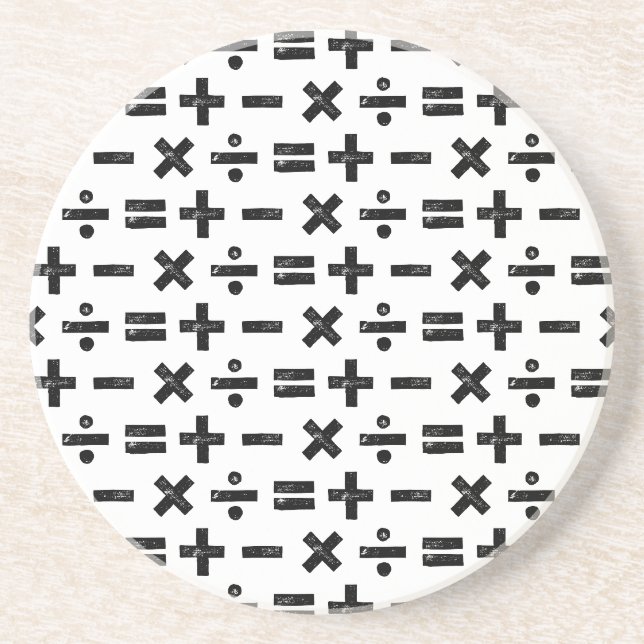 Black and White All Math Symbols Lino Cut Coaster (Front)