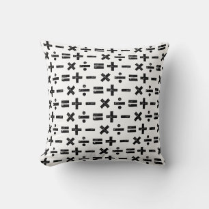 Black and White All Math Symbols Lino Cut Cushion