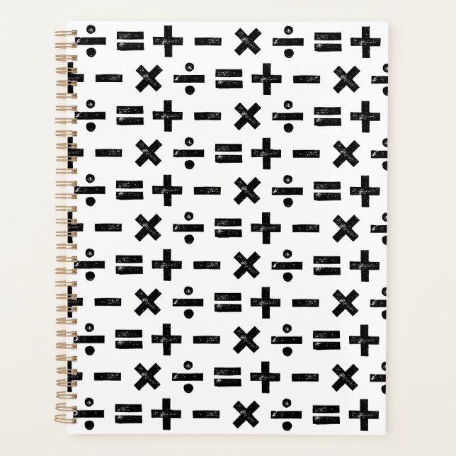 Black and White All Math Symbols Lino Cut Planner (Front)