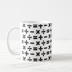 Black and White All Math Symbols Pattern Lino Cut Coffee Mug