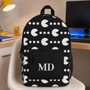 Black and White All Over Gamer Custom Initials  Printed Backpack