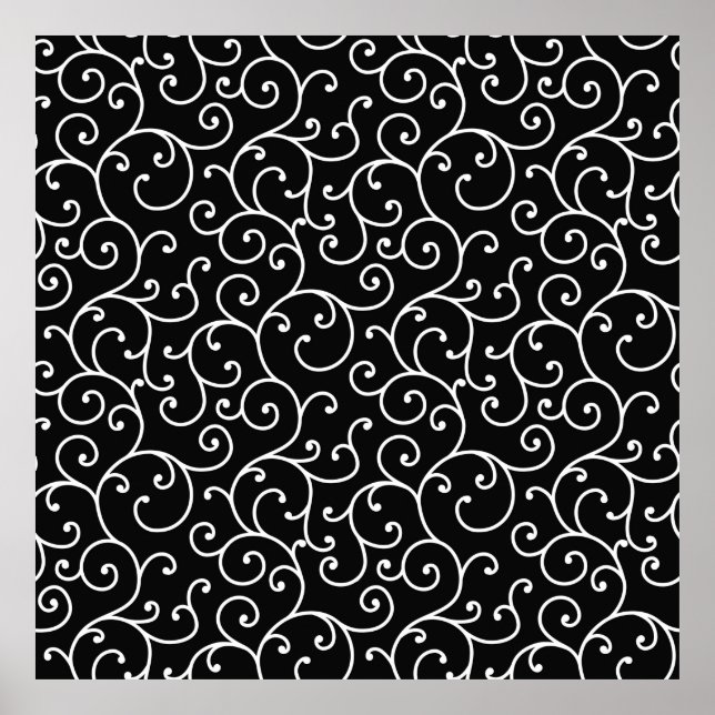 Black and White allover seamless scroll designpatt Poster (Front)