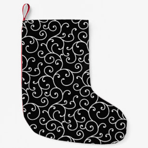 Black and White allover seamless scroll designpatt Small Christmas Stocking