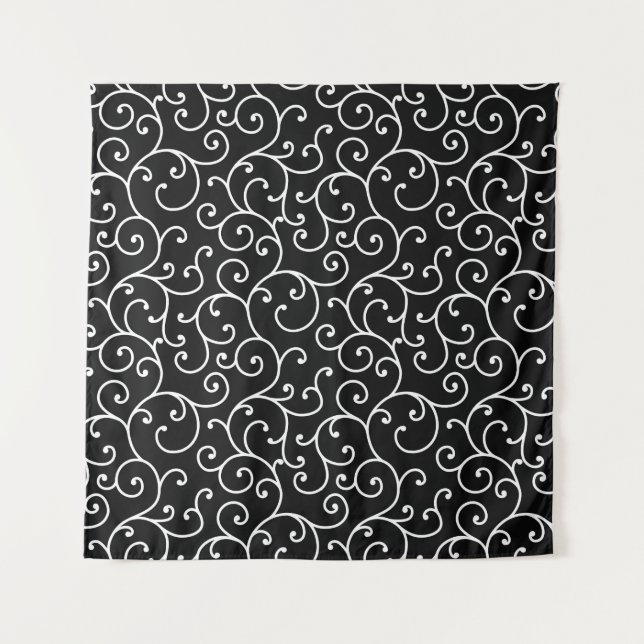Black and White allover seamless scroll designpatt Tapestry (Front)
