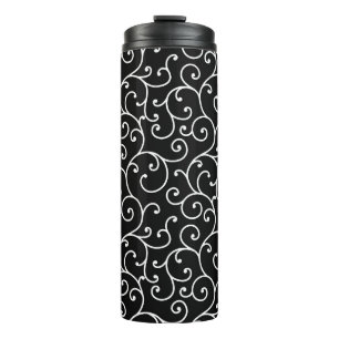 Black and White allover seamless scroll designpatt Thermal Tumbler