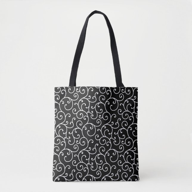 Black and White allover seamless scroll designpatt Tote Bag (Front)