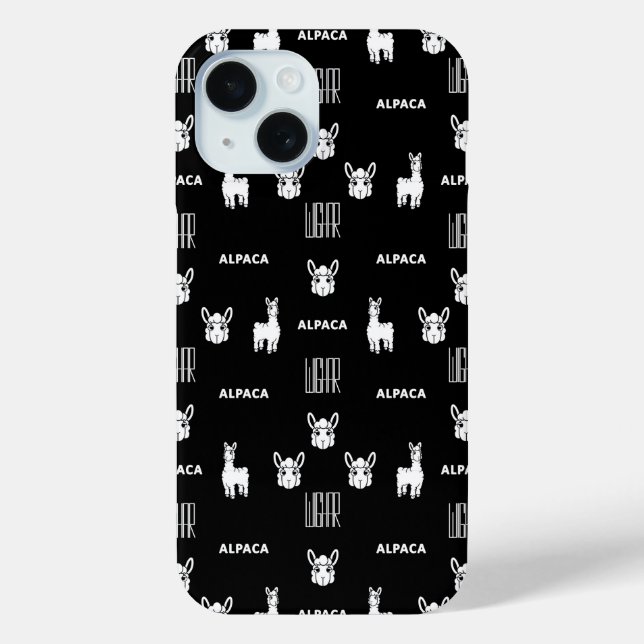 Black and White Alpaca iPhone 15 Cases by Wighar (Back)