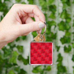 Black and White Alternating Heart Lines on Red Key Ring