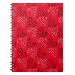 Black and White Alternating Heart Lines on Red Notebook