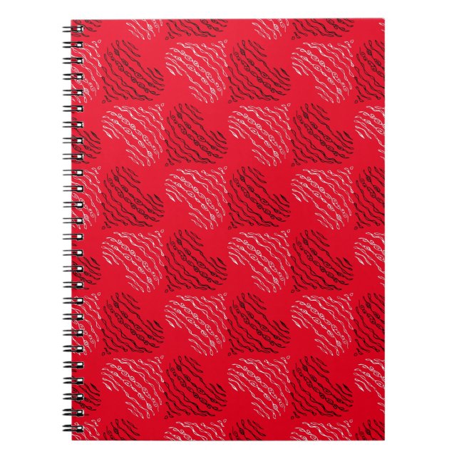 Black and White Alternating Heart Lines on Red Notebook (Front)