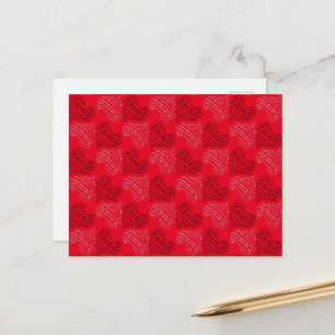Black and White Alternating Heart Lines on Red Postcard