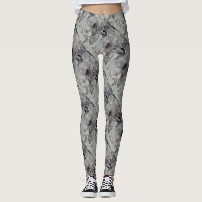 BLACK AND WHITE AMARYLLIS | FLORAL LEGGINGS (Front)