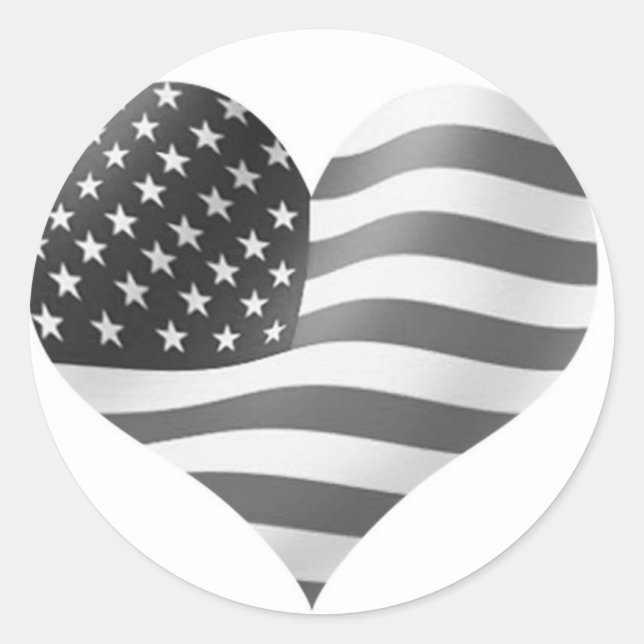 black and white American Flag Classic Round Sticker (Front)
