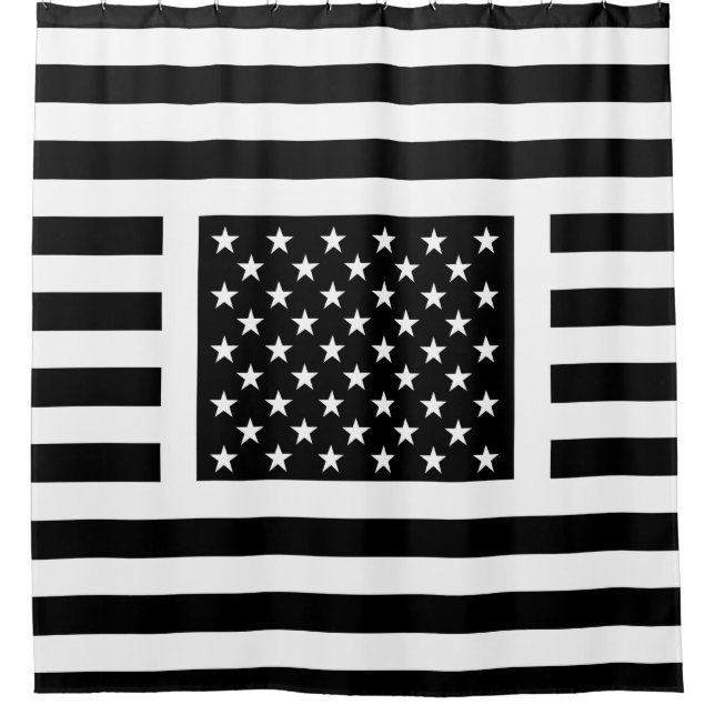 Black and White American Flag shower curtain (Front)