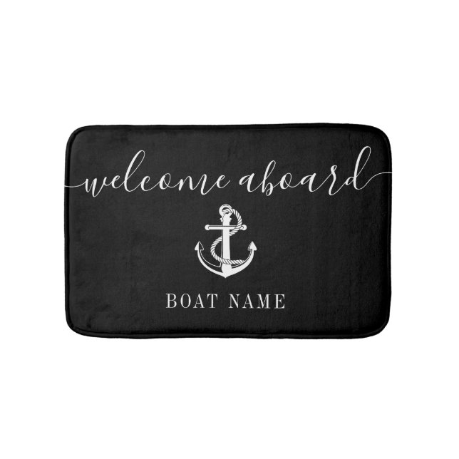 Black And White Anchor Boat Name Welcome Aboard Bath Mat (Front)