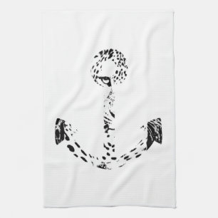 Black and White Anchor Leopard Eye Overlay Tea Towel