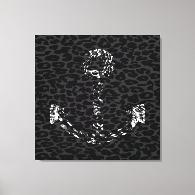 Black and White Anchor Leopard Pattern Canvas Print (Front)