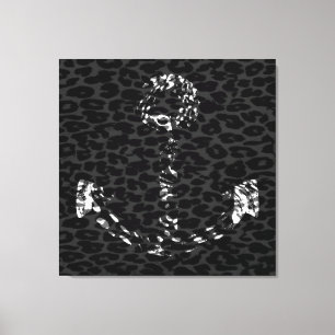 Black and White Anchor Leopard Pattern Canvas Print