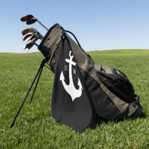Black and White Anchor Monogram Golf Towel