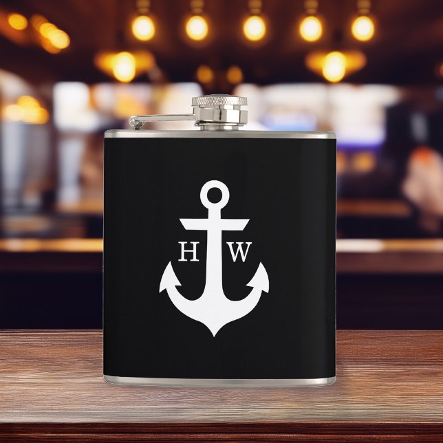 Black and White Anchor Monogram Hip Flask (Creator Uploaded)