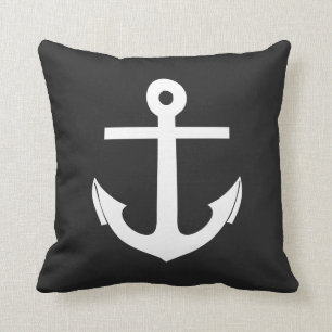 Black and White Anchor Nautical Cushion