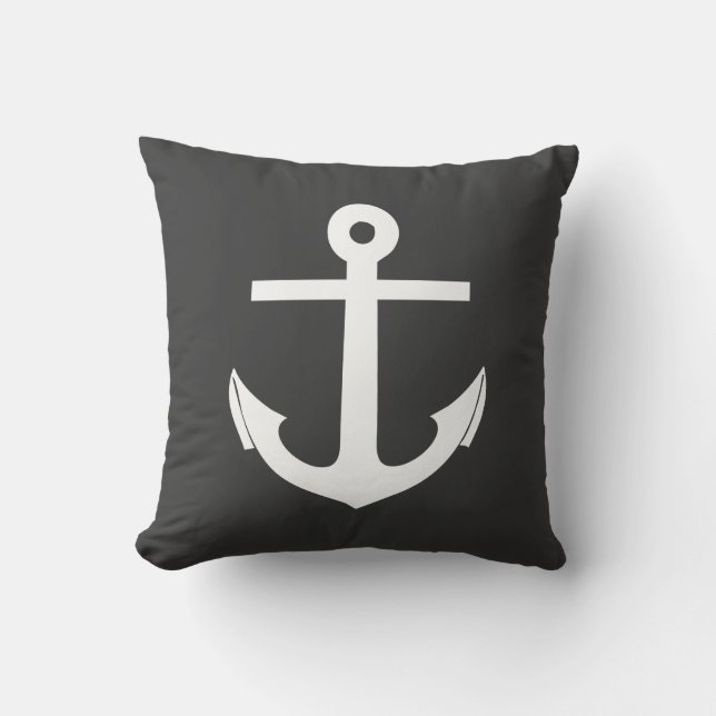 Black and White Anchor Nautical Outdoor Cushion (Front)