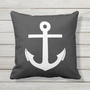 Black and White Anchor Nautical Outdoor Cushion