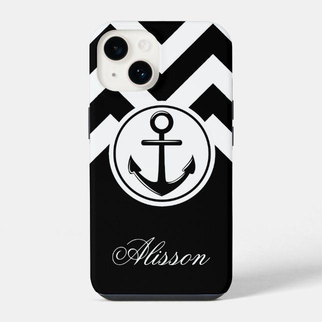 Black and White Anchor Pattern iPhone Case (Back)