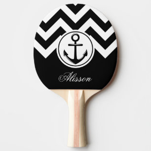Black and White Anchor Pattern Ping Pong Paddle