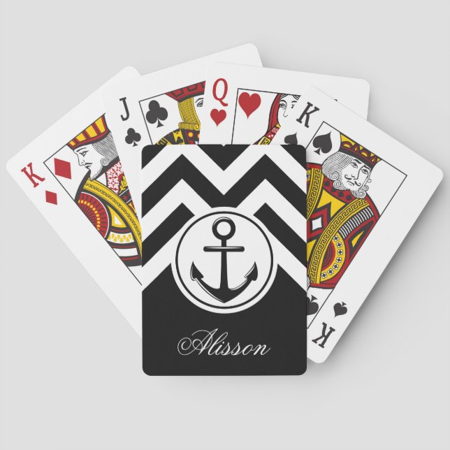 Black and White Anchor Pattern Playing Cards (Back)