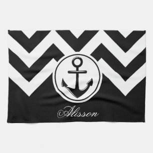 Black and White Anchor Pattern Tea Towel