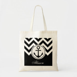 Black and White Anchor Pattern Tote Bag