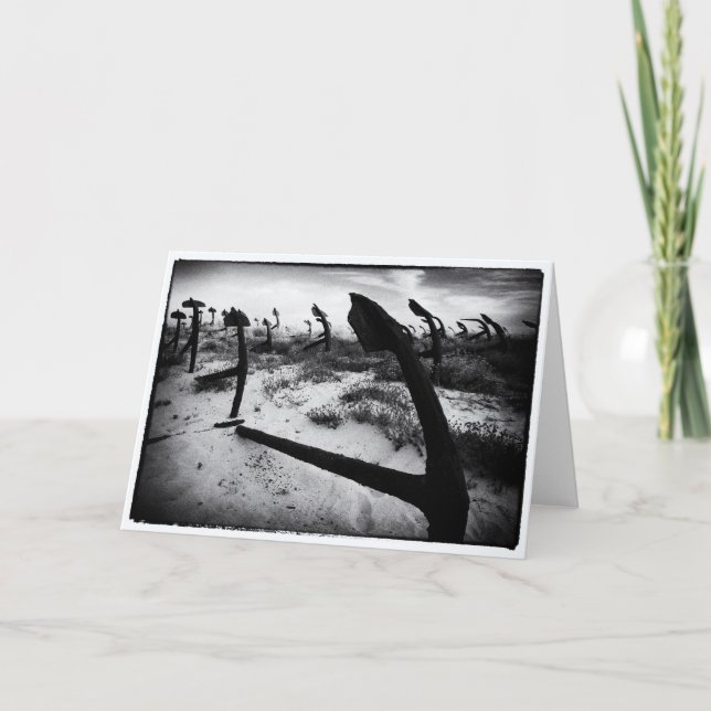 Black and white anchors blank greetings card (Front)