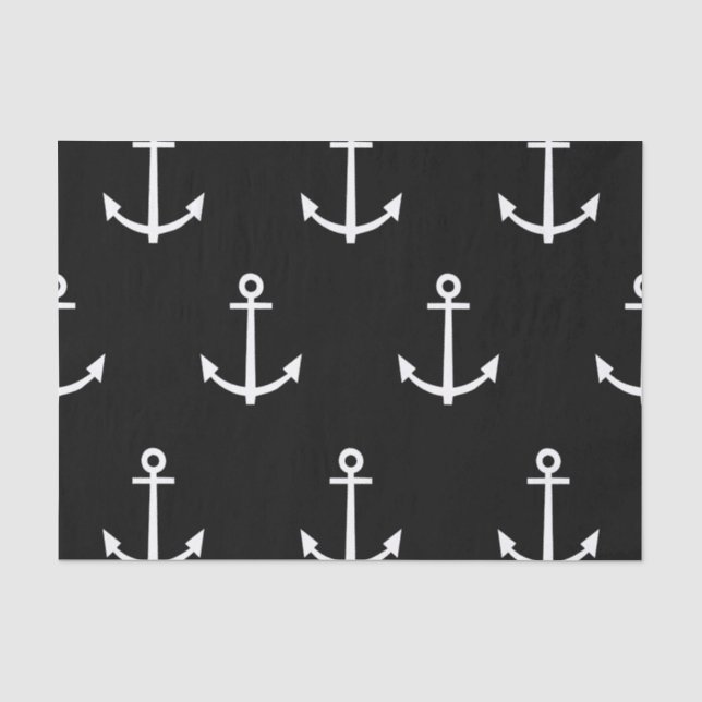 Black and White Anchors Pattern 1 Tissue Paper (Front)