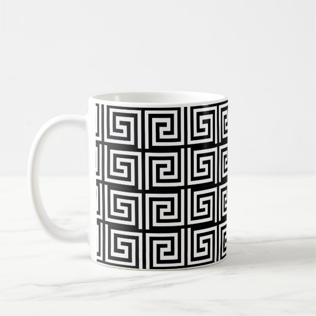 Black and White ancient Greek Key design Coffee Mug (Left)