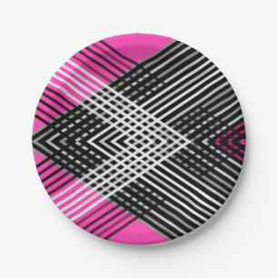 Black and white and gray intertwined stripes on a paper plate