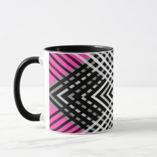 Black and white and grey intertwined stripes on a mug