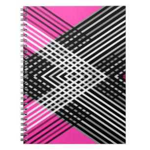 Black and white and grey intertwined stripes on a notebook