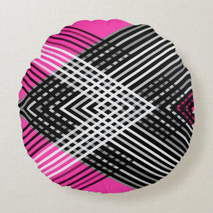 Black and white and grey intertwined stripes on a round cushion