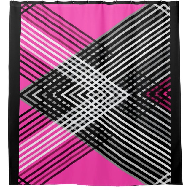 Black and white and grey intertwined stripes on a  shower curtain (Front)