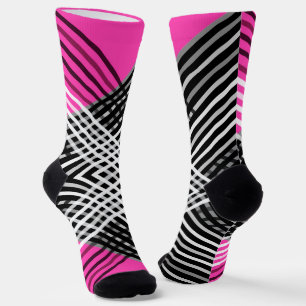 Black and white and grey intertwined stripes on a socks